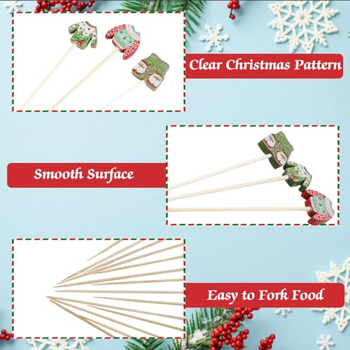Christmas Sweater Cocktail Picks Set - 150 Wooden Xmas Food & Drink Decorations