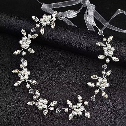 Silver Flower Girl Headpiece Crystal Pearl Bridal Headband