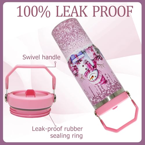 Pink 30oz Christmas Tumbler with Handle & Straw - Snowman Insulated Drinkware