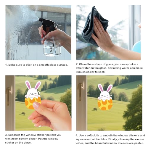 AFRITEE Easter Window Clings - 9 Sheets Cute Bunny & Floral Glass Stickers