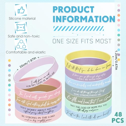 Ecation 24 Pcs Macaron Color Bible Verse Silicone Bracelets