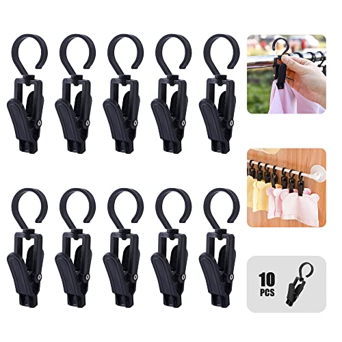 Heavy-Duty Rotating Laundry Hook Clips - 10 Pack Black Organizer