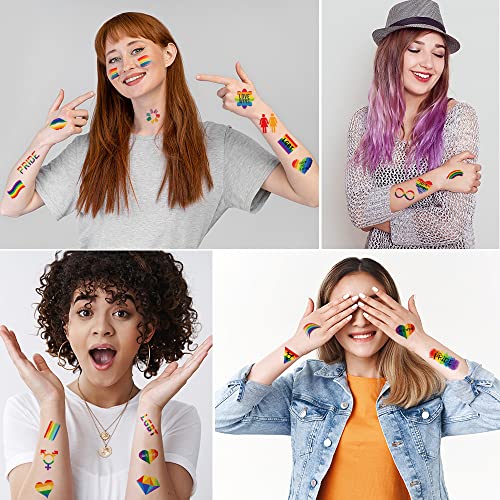 YOKSAS 20 Sheets Rainbow Pride Temporary Tattoos LGBTQ+ Face Makeup
