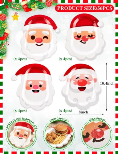 Santa Claus Paper Plates 8x10.4 Inches - 28 Pack, Disposable Holiday Dinnerware - Variation: SantaClaus