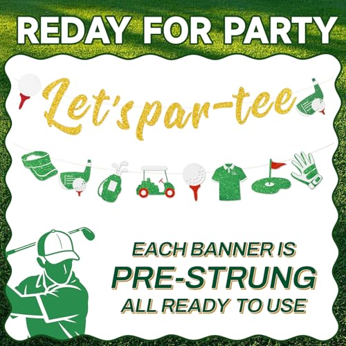 Green Pre-Strung Golf Party Banner for Birthday Retirement Baby Shower - Let's Par-Tee