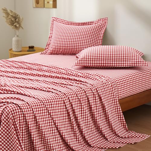Red Plaid Gingham Pillowcases Set of 2 - 20x26 Inches, Farmhouse Style