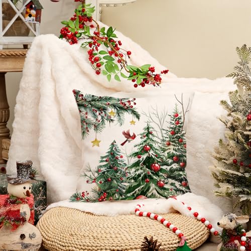 AACORS Christmas Pillow Cover 16x16 Inch Red Baubles Design