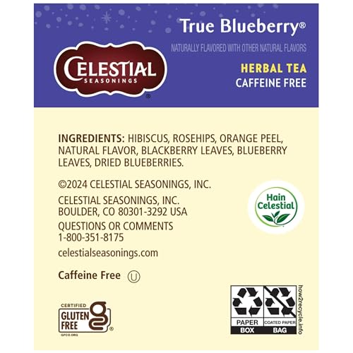 Celestial Seasonings True Blueberry Herbal Tea, Caffeine-Free (2 Pack, 40 Bags)