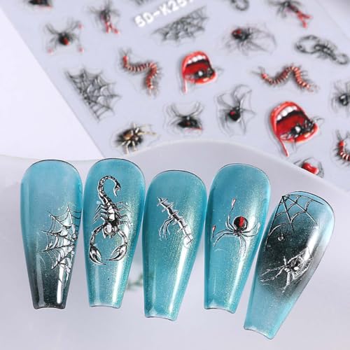 SWEET TREND Halloween Nail Stickers – 3 Sheets 5D Embossed Self-Adhesive Decals