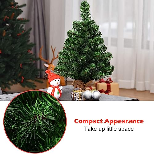 2FT Artificial Christmas Tree with Burlap Base - Green Tabletop Holiday Tree
