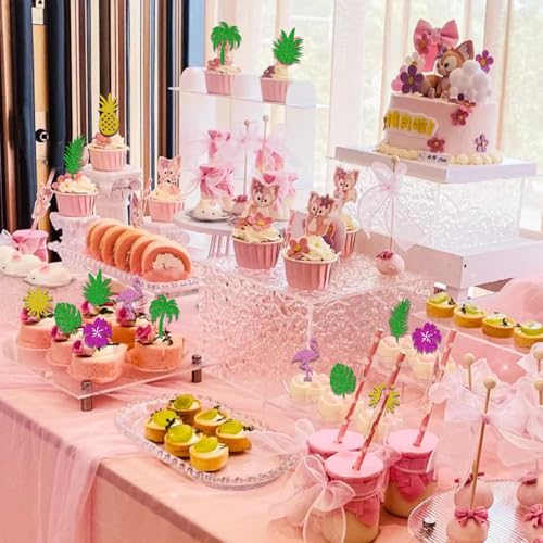 40PCS Tropical Cupcake Toppers - Glitter Hawaiian Cake Picks