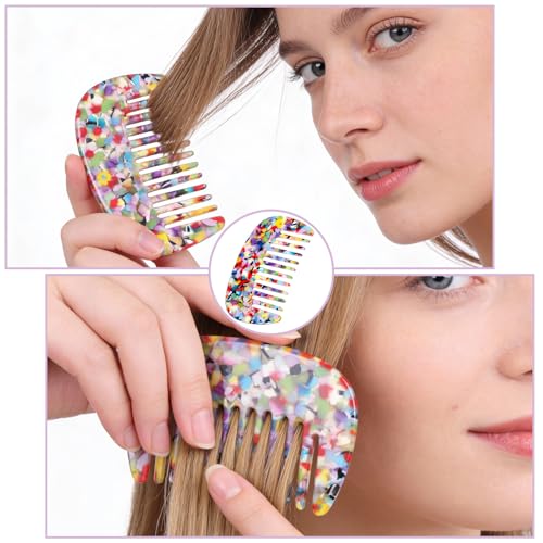 Ezymivs Mini Travel Hair Comb 2 Pack - Acetate Pocket Wide Tooth Detangler