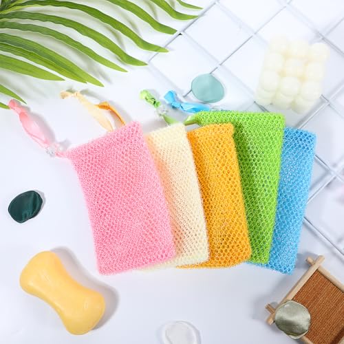 5-Pack Exfoliating Soap Bag Mesh Pouches with Drawstring