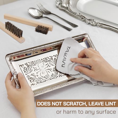 Horsehair Brush Set - 2pcs Silver Cleaning Brushes & Polish Cloth for Jewelry