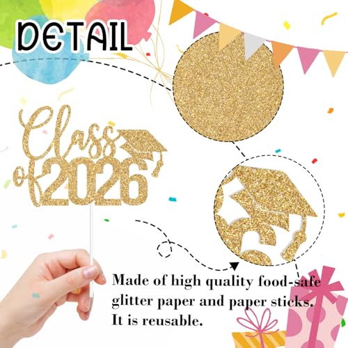 Class of 2026 Graduation Cake Topper - Gold Glitter Decor