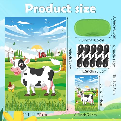 Pin the Tail on the Cow Game Set for Kids - Farm Party Fun