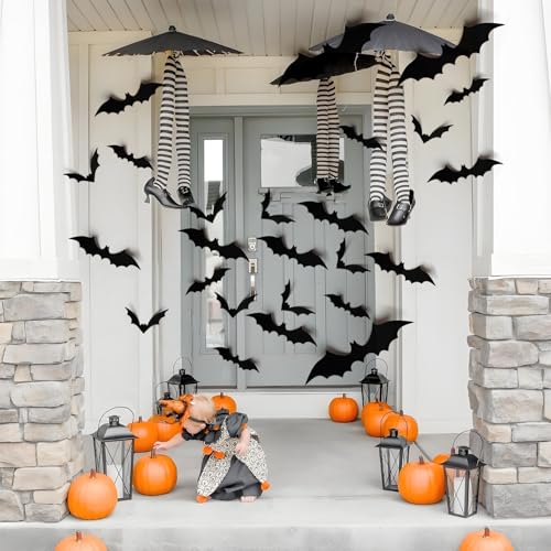 60PCS 3D Halloween Bats Decorations - Reusable PVC Wall Stickers