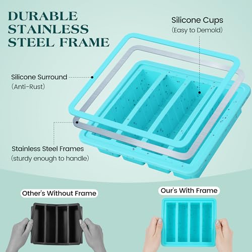 KASHME Butter Mold with Stainless Steel Frame - BPA Free Silicone, 4oz Portion, Aqua, 1 Pc