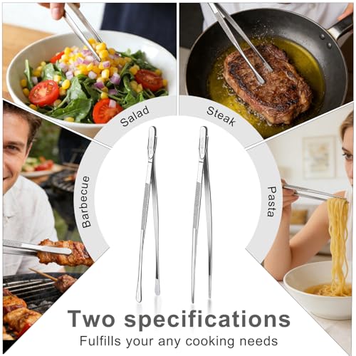 12-Inch Stainless Steel Cooking Tweezers - Dual-Tip Tongs for BBQ & Plating