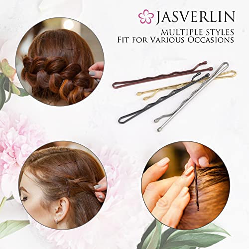 JASVERLIN Brown Bobby Pins 100 Pcs 2 Inch Metal Hair Pins for Updos