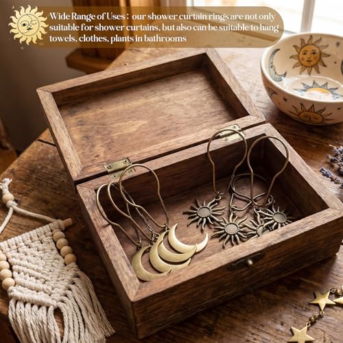 Sun and Moon Shower Curtain Hooks - 12 Pcs Boho Bronze Bathroom Decor