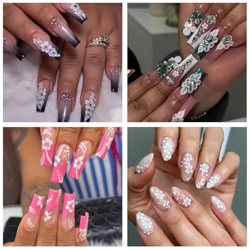 ITPOYOL 6 Sheets 5D Embossed Flower Nail Art Stickers Self-Adhesive Floral Decals