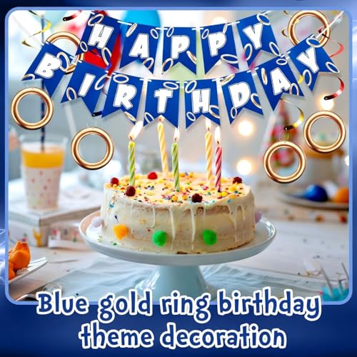 Blue Gold Birthday Banner with 8 Swirl Decorations | Cartoon Theme