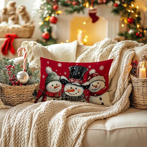 AACORS Christmas Pillow Cover 12x20 Inch - Snowmen & Snowflakes Decor