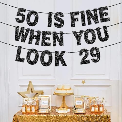 50 is Fine When You Look 39 Black Birthday Banner for Women