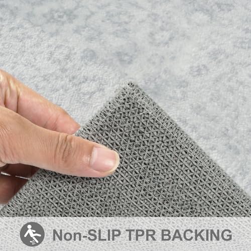 Uphome Boho Bathroom Rug, 18x26 Non-Slip Absorbent Bath Mat, Light Grey