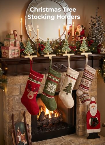 Green & Gold Christmas Stocking Holders Set of 4 Holiday Mantle Decor