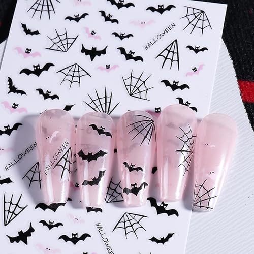 TailaiMei 6 Sheets Halloween Nail Stickers Pumpkin Bat Self-Adhesive Decals