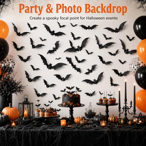 120 Pcs 3D Black Bat Wall Decals for Halloween Decor