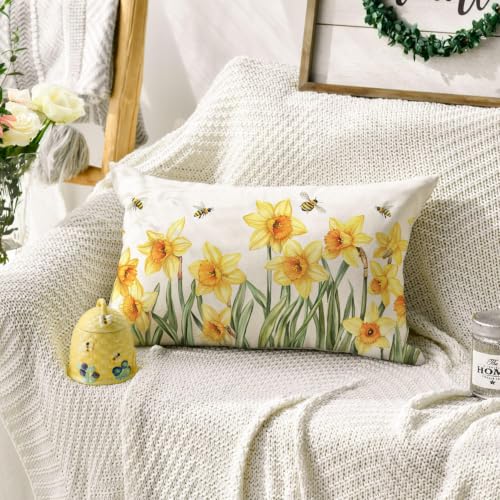 AVOIN colorlife Daffodil Spring Throw Pillow Cover 12x20 Inch Cushion Case for Sofa Couch