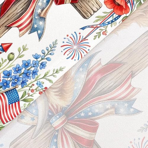 Torich 4th of July Highland Cow Patriotic Shower Curtain 72x72 Inch, Waterproof American Flag Farmhouse Bathroom Decor, Hooks Included
