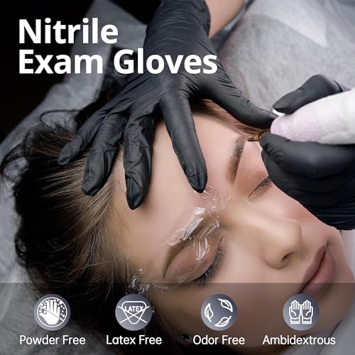 SwiftGrip Black Nitrile Exam Gloves - Latex Free Disposable for Medical, Cooking & Esthetician Use
