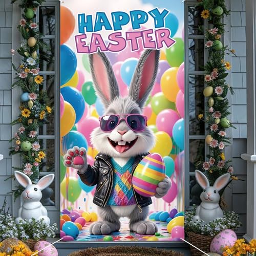 Easter Door Cover Hanging Banner Bunny Egg Spring Decor 71 x 35 Inch