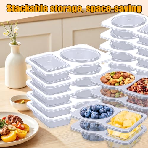 20 Pack Reusable Double-Compartment Snack Containers with Lids