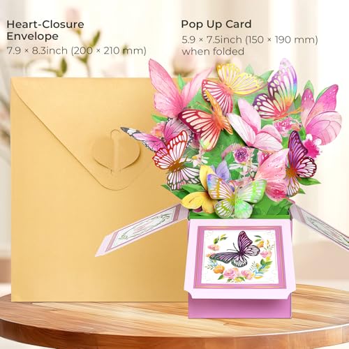 3D Pop Up Birthday Card for Women - Colorful Butterfly Garden Keepsake
