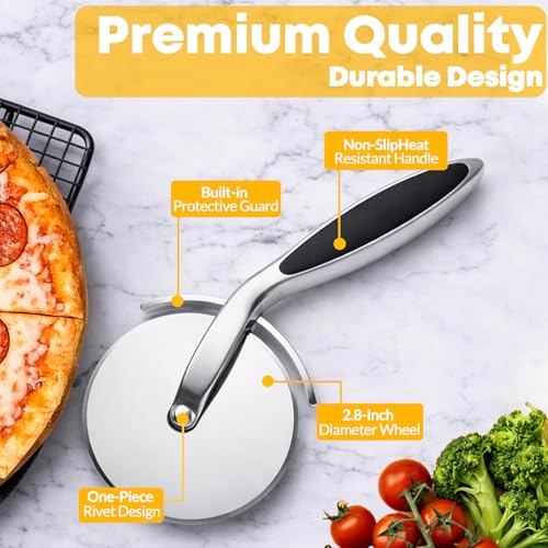 RUENVUE Black Stainless Steel Pizza Cutter Wheel with Finger Guard, Kitchen Slicer