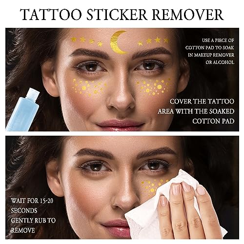 Gold Metallic Temporary Face Tattoos Celestial Sun Star Faux Freckles