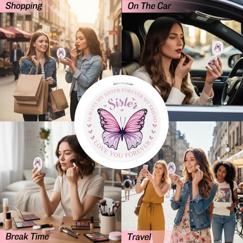 Sister Compact Mirror Butterfly Motivational Pocket Makeup Mirror