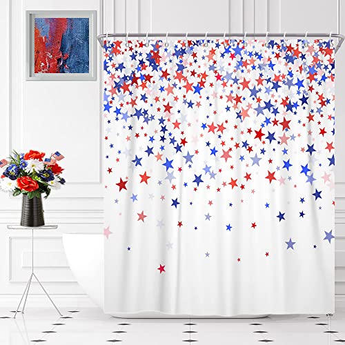 Independence Day Shower Curtain - Star Pattern, 72"x72" Waterproof Fabric