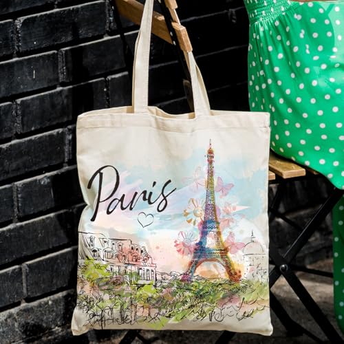 VeloKomo Paris Travel Canvas Tote Bag - Large Reusable Shopping Handbag