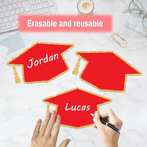 50PCS Red Gold Graduation Hat Cutouts for Decorations - 6x3.5in