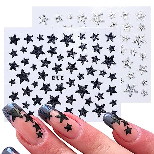 SONGJIE 10 Sheets 3D Star Glitter Nail Stickers Self-Adhesive Decals