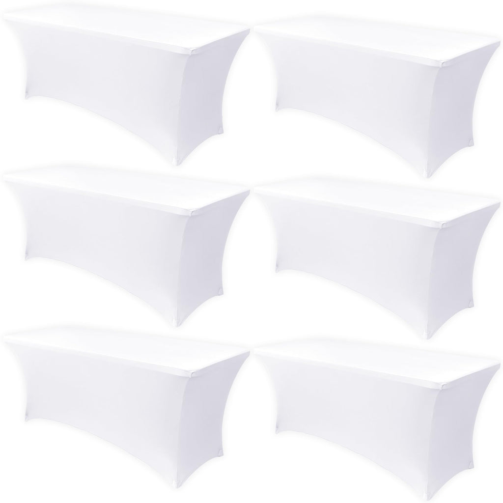 Obstal 6 Pack Stretch Spandex Table Covers for 6 Foot Tables - 6 FT Universal Rectangular Fitted Tablecloth Protector for Wedding, Banquet, Party (White, 72 Length x 30 Width x 30 Height Inches)