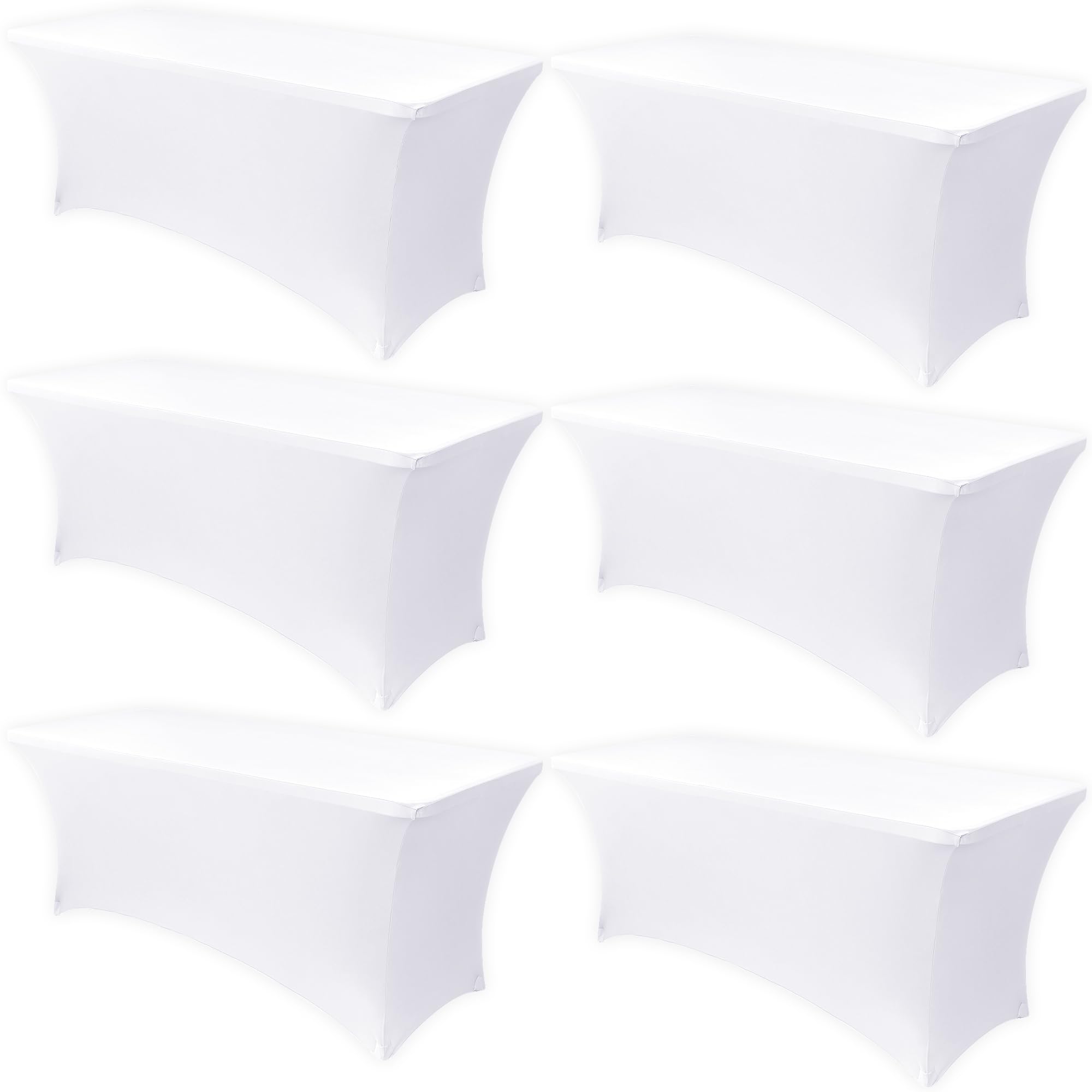 Obstal 6 Pack Stretch Spandex Table Covers for 6 Foot Tables - 6 FT Universal Rectangular Fitted Tablecloth Protector for Wedding, Banquet, Party (White, 72 Length x 30 Width x 30 Height Inches)