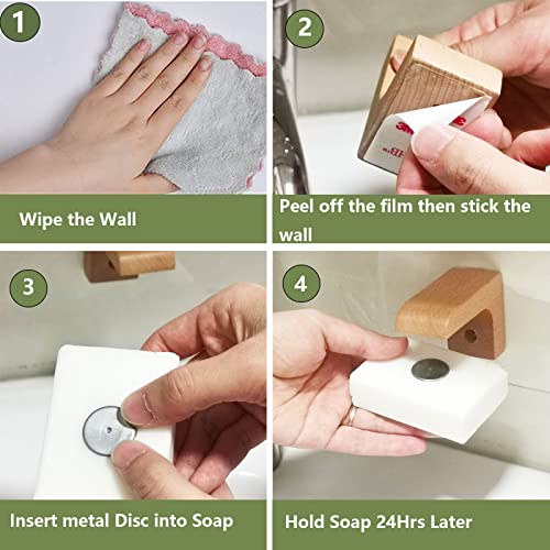 2pcs Beech Wood Magnetic Soap Holder - Self Draining Shower Dish