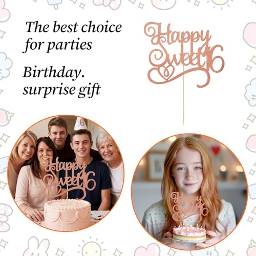 Happy Sweet 16 Cake Topper - Glitter 16th Birthday Decoration